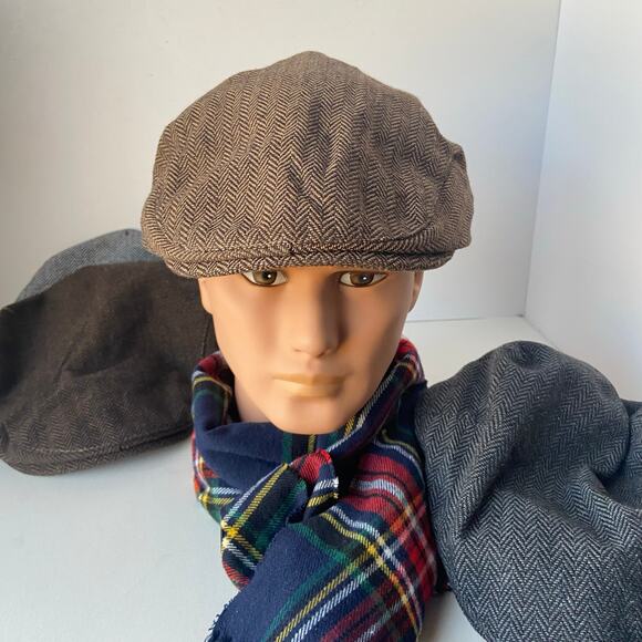 4 Newsboy Caps Hats Herringbone Hunting Driving Size 7 1/2, 60 - Picture 14 of 16